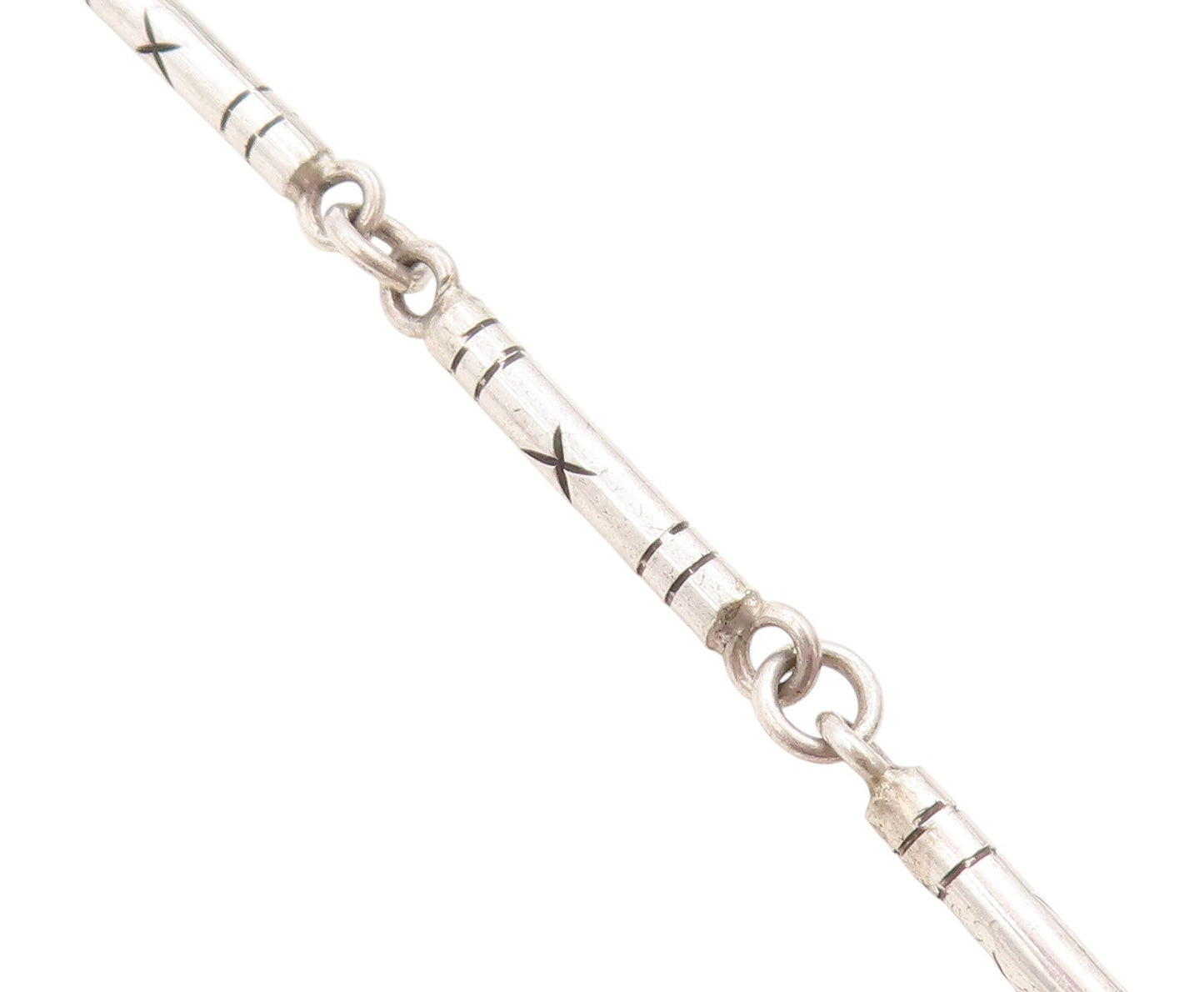 925 Sterling Silver Vintage Bracelet Engraved Geometric X Detail Chain BT11405
