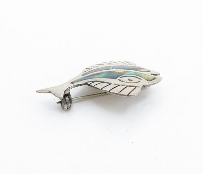TAXCO MEXICO 925 Silver  Vintage Abalone Shell Fish Motif Brooch Pin  BP2154