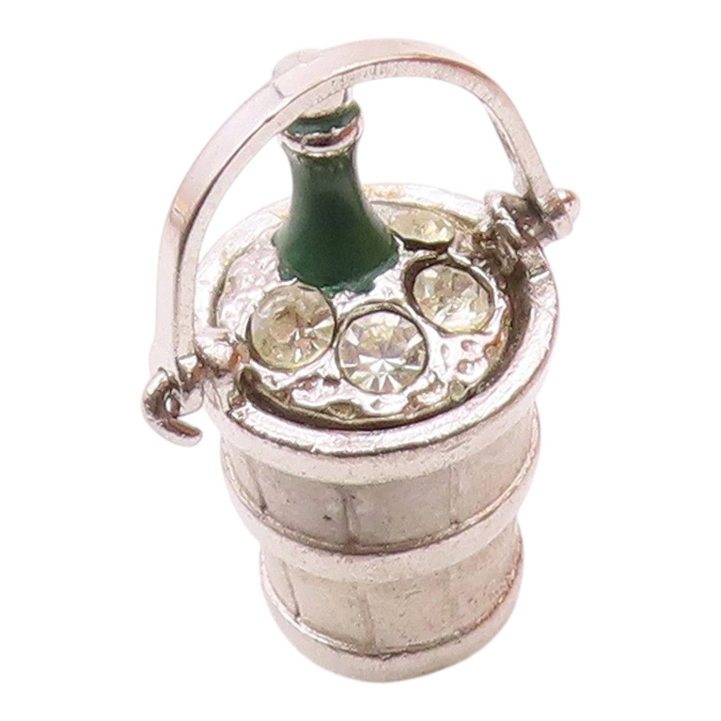 925 Silver  Vintage Champagne In Cubic Zirconia Ice Bucket Pendant  PT20170
