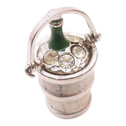 925 Silver  Vintage Champagne In Cubic Zirconia Ice Bucket Pendant  PT20170
