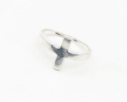 925 Sterling Silver  Shiny Religious Cross Smooth Band Ring Sz 8  RG17061