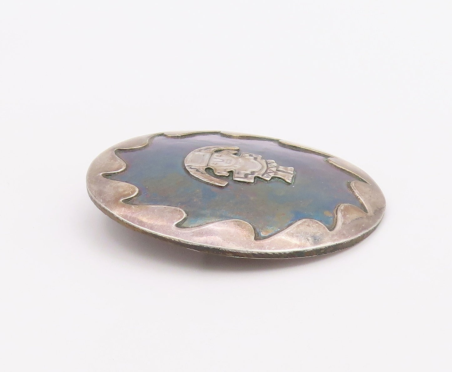 925 Sterling Silver  Vintage Dark Tone Traditional Statue Brooch Pin  BP2993