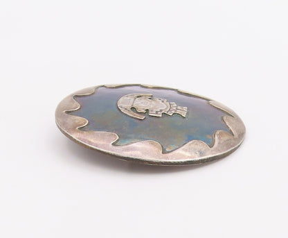925 Sterling Silver  Vintage Dark Tone Traditional Statue Brooch Pin  BP2993