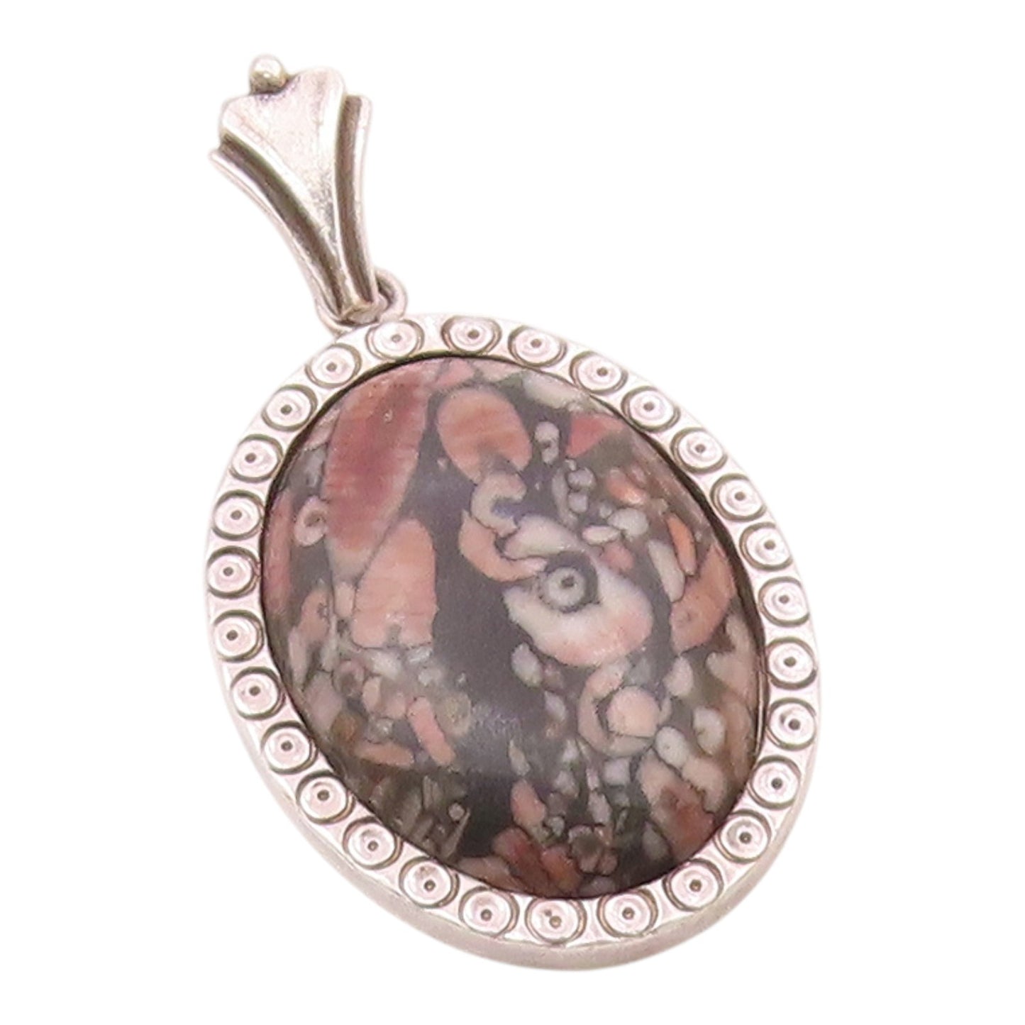 925 Sterling Silver Vintage Matte Cabochon Cut Circle Pattern Pendant PT20022