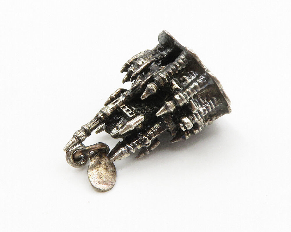 DISNEY 925 Sterling Silver  Vintage Oxidized Sculpted Castle Pendant  PT11454