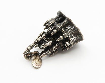 DISNEY 925 Sterling Silver  Vintage Oxidized Sculpted Castle Pendant  PT11454