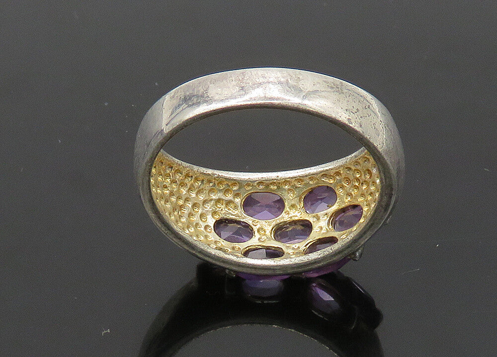 925 Sterling Silver  Vintage Amethyst Cluster Dome Band Ring Sz 11  RG21901