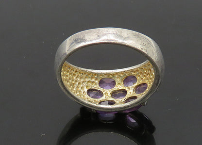 925 Sterling Silver  Vintage Amethyst Cluster Dome Band Ring Sz 11  RG21901