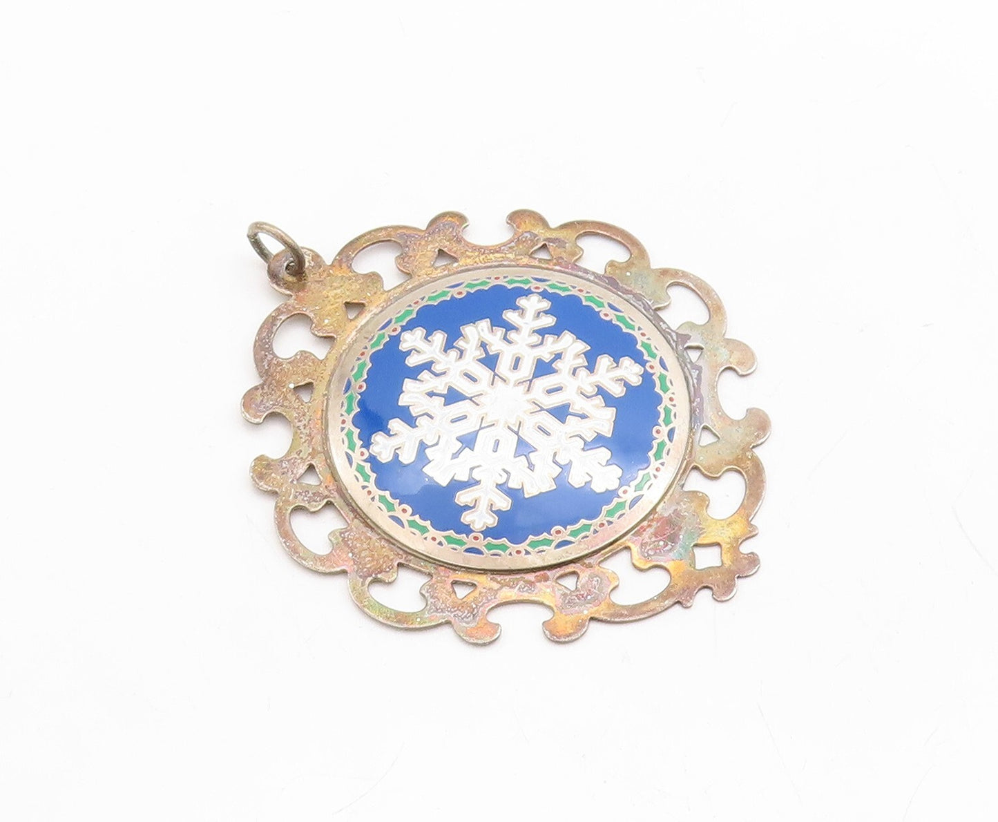 925 Sterling Silver Vintage Pendant LUNT Enameled Cutout Snow Flake  PT23694
