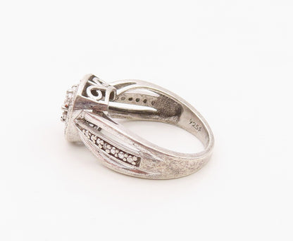 925 Sterling Silver Vintage Ring Real Diamonds Statement Band  Sz 4  RG36310