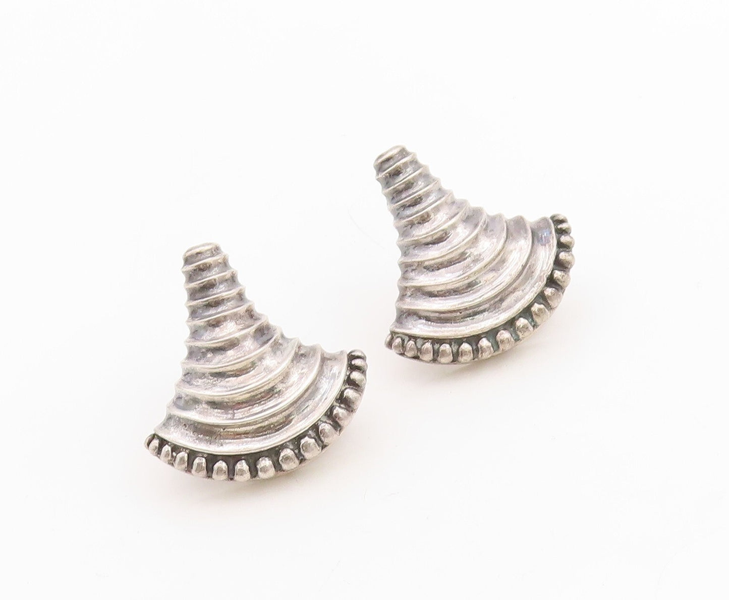 925 Sterling Silver Vintage Earrings Trible Brutalist Design Carved  EG13261