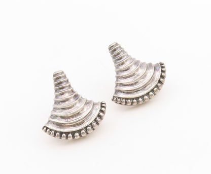 925 Sterling Silver Vintage Earrings Trible Brutalist Design Carved  EG13261