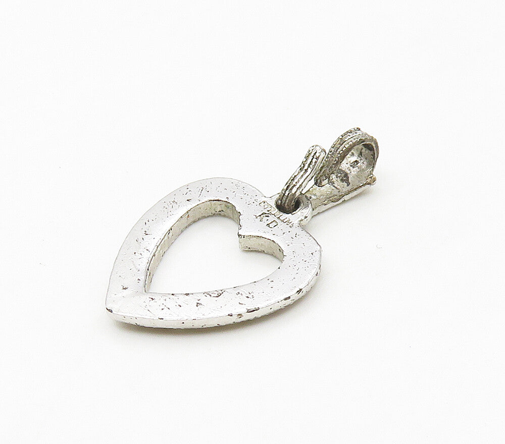 925 Sterling Silver  Vintage Antique Sparkling Open Love Heart Pendant PT13352