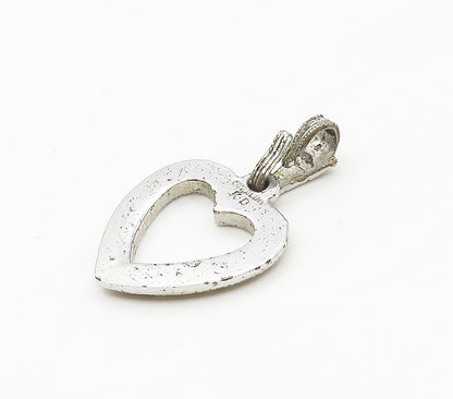 925 Sterling Silver  Vintage Antique Sparkling Open Love Heart Pendant PT13352