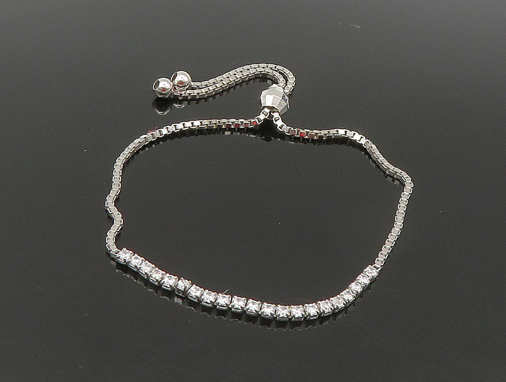 925 Sterling Silver  White Cubic Zirconia Adjustable Box Chain Bracelet  BT1109