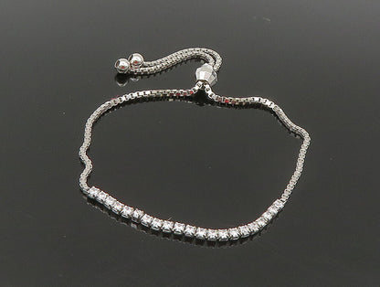 925 Sterling Silver  White Cubic Zirconia Adjustable Box Chain Bracelet  BT1109