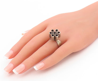 925 Sterling Silver Vintage Ring SWEDEN Geometric Cylinder Cluster Sz 6 RG34693