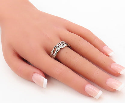 925 Sterling Silver Vintage Ring Swirly Floral Cutout Band  Sz 14.5  RG31699