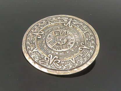 MEXICO 925 Sterling Silver Vintage Mayan Aztec Sun Calendar Brooch Pin BP9309