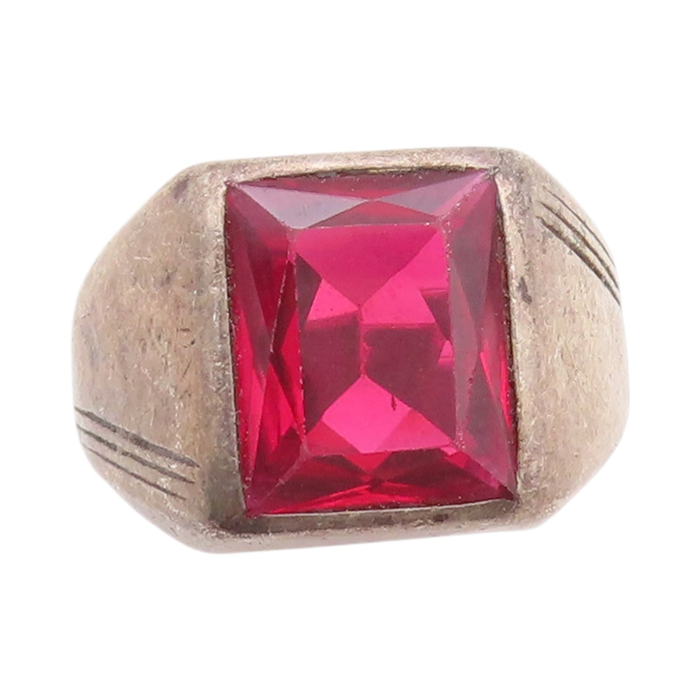 925 Sterling Silver Vintage Ring Antique Rectangle Pink CZ Inlay  Sz 9  RG33332