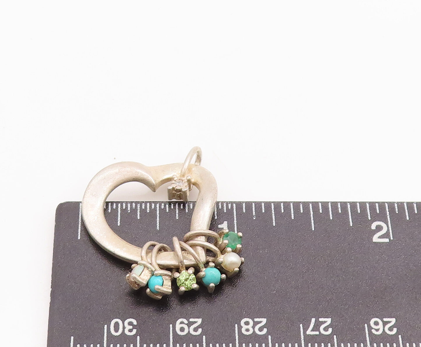 925 Sterling Silver Vintage Pendant LENOX Designer CZ & Gemstone Heart  PT23200