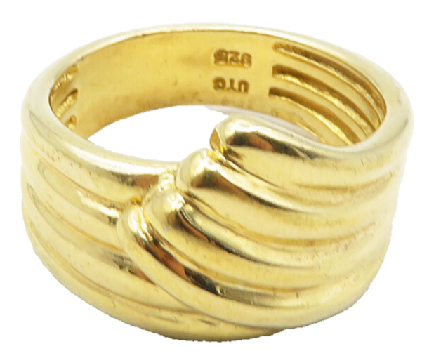 925 Sterling Silver  Shiny Gold Plated Fluted Bypass Band Ring Sz 7  RG9680