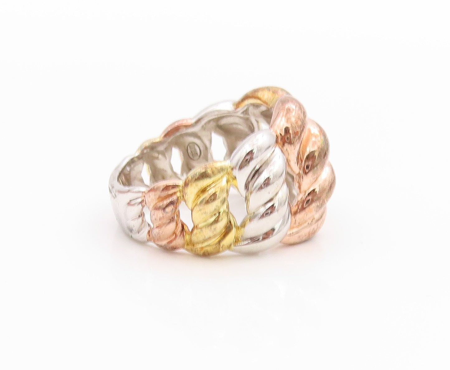 925 Sterling Silver Vintage Ring Gold Plated Tri Tone Braided  Sz 7.5  RG33511