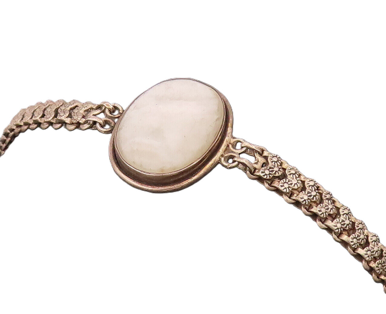 925 Sterling Silver  Vintage Mother Of Pearl Carved Chain Belt Bracelet BT9931
