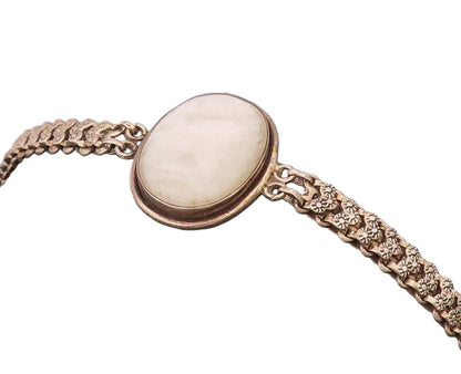 925 Sterling Silver  Vintage Mother Of Pearl Carved Chain Belt Bracelet BT9931