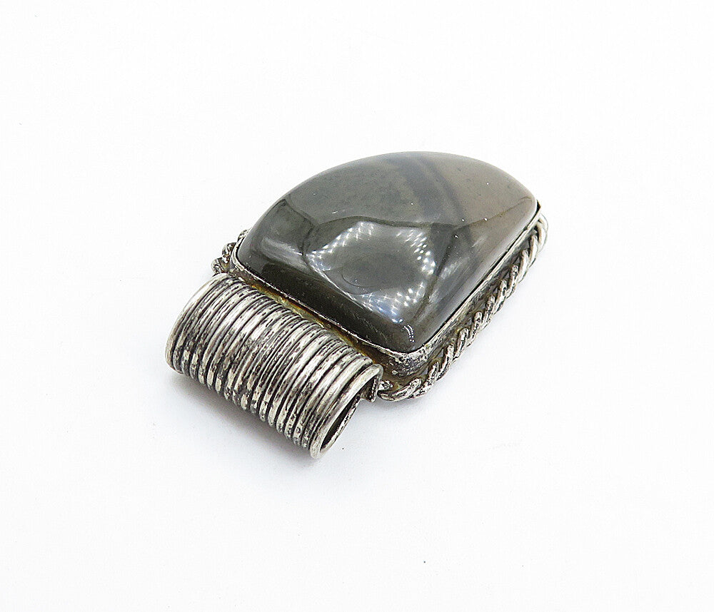 925 Sterling Silver Vintage Cabochon Agate Twist Border Slide Pendant PT4285