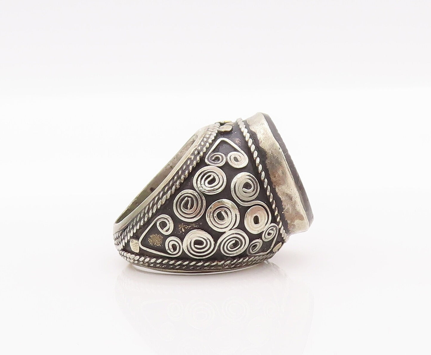 925 Sterling Silver Vintage Ring Antique Chunky Farsi Stone  Sz 9  RG28300