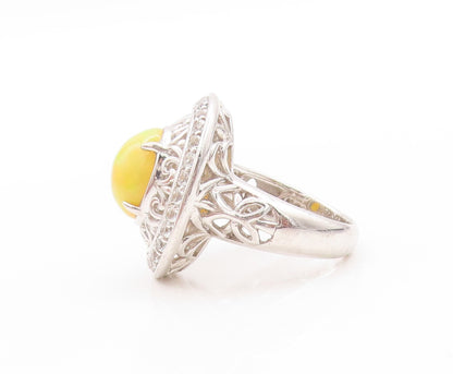 925 Sterling Silver Vintage Ring Oval Fire Opal Halo Topaz Bands  Sz 5  RG32724