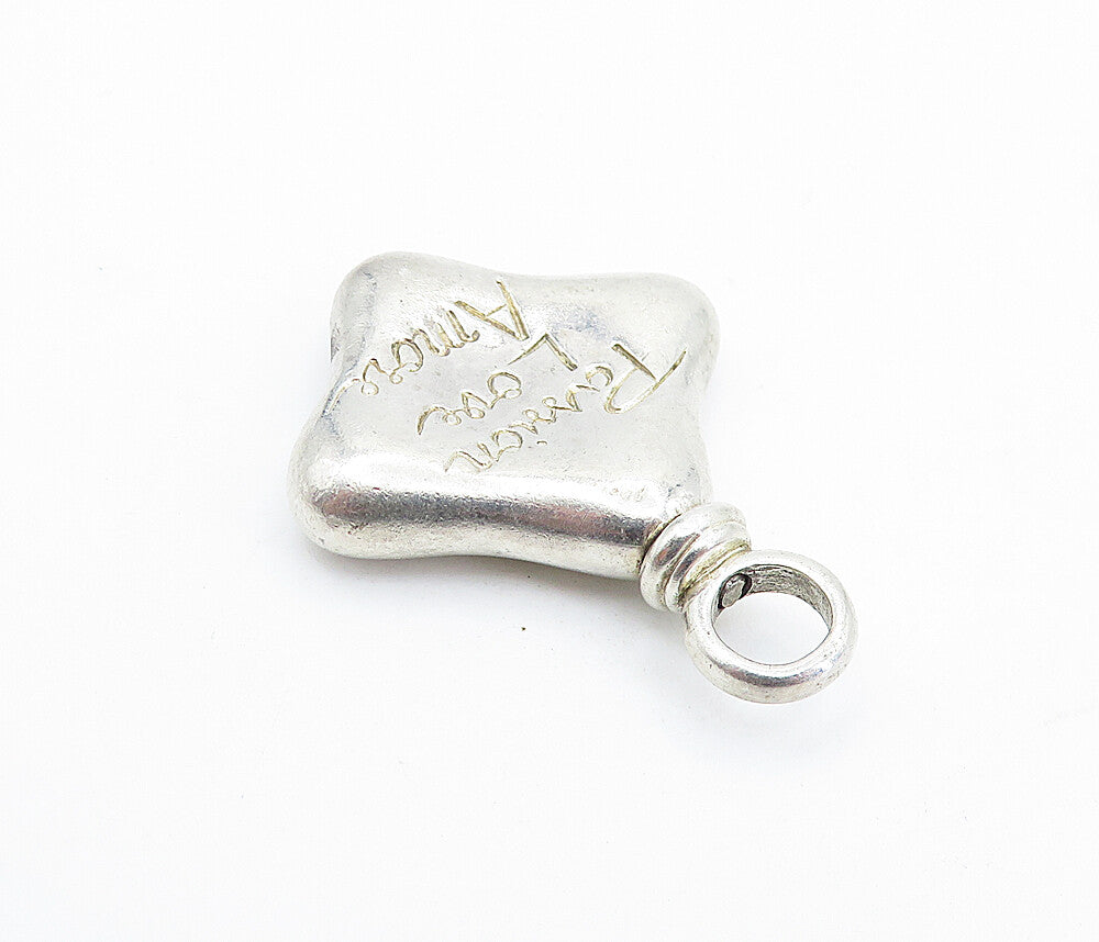 925 Sterling Silver  Vintage Passion Love Amore Etched Drop Pendant  PT4074