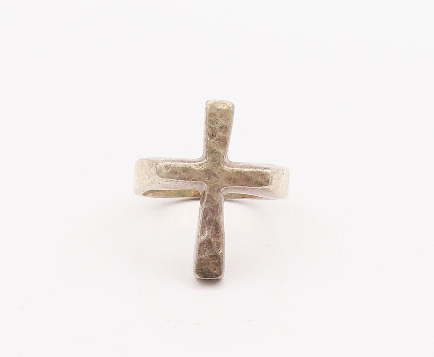 925 Sterling Silver Vintage Ring MEXICO Solid Cut Dented Cross  Sz 11.5 RG28437