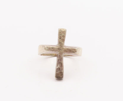 925 Sterling Silver Vintage Ring MEXICO Solid Cut Dented Cross  Sz 11.5 RG28437