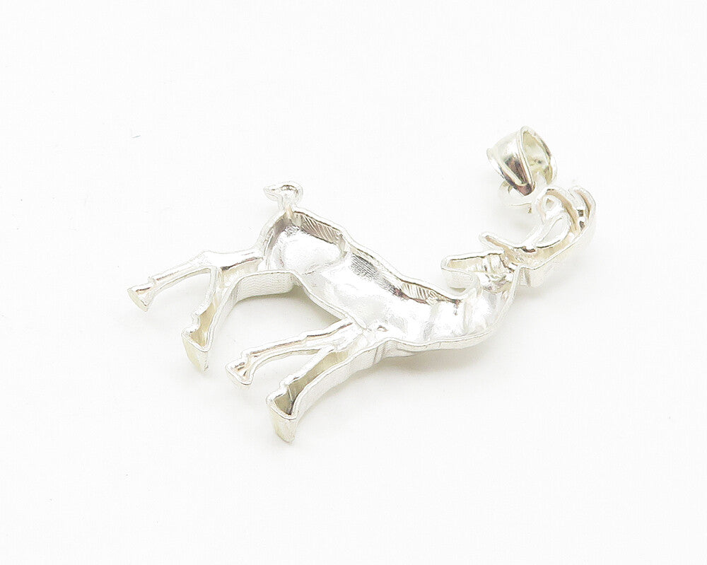 925 Sterling Silver  Vintage Shiny Diamond Cut Reindeer Drop Pendant  PT8798