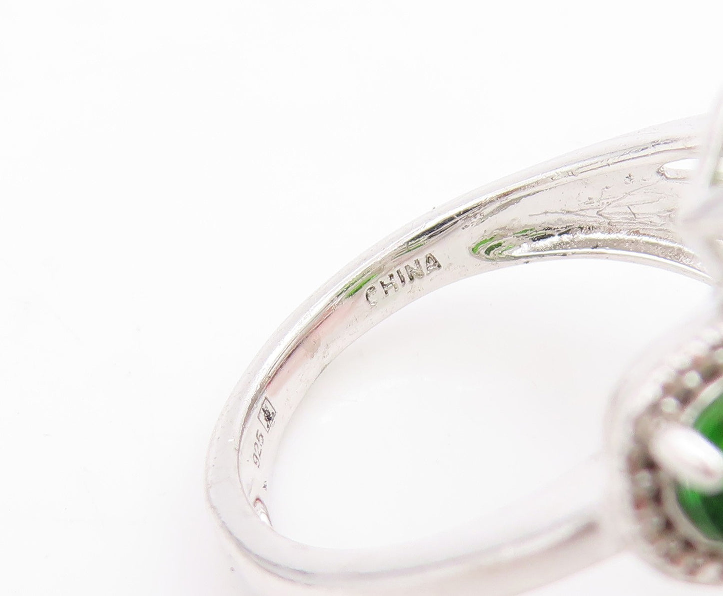 925 Sterling Silver Vintage Ring Pear Cut Green CZ Split Band  Sz 6  RG34032