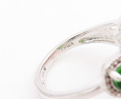 925 Sterling Silver Vintage Ring Pear Cut Green CZ Split Band  Sz 6  RG34032