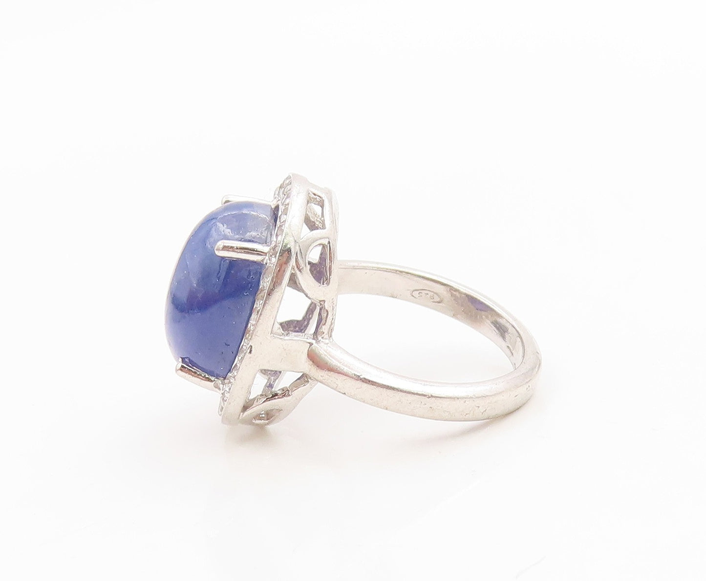 925 Sterling Silver Vintage Ring Oval Lapis Lazuli & Halo CZ Band  Sz 7  RG36183