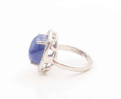 925 Sterling Silver Vintage Ring Oval Lapis Lazuli & Halo CZ Band  Sz 7  RG36183
