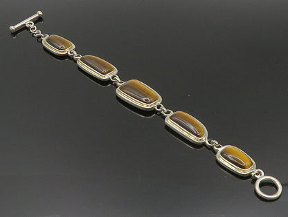 WHITNEY KELLY 925 Silver  Vintage Unique Tiger's Eye Chain Bracelet  BT9448