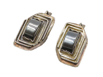 925 Sterling Silver  Vintage Hematite Modernist Drop Earrings  EG11197