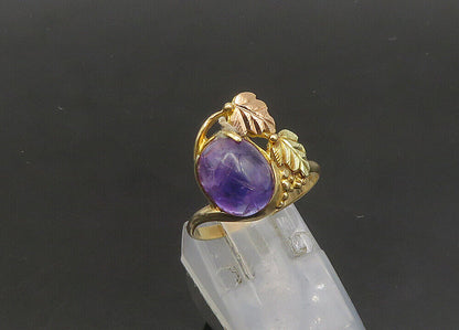 10K GOLD  Vintage Cabochon Cut Amethyst Floral Leaves Band Ring Sz 6.5  GR281