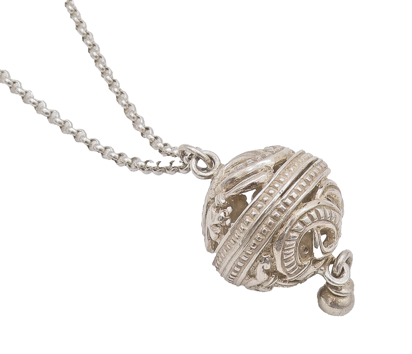 925 Sterling Silver Vintage Necklace Swirly Carved Infinity Large Bead  NE4243