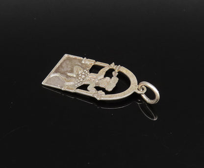 925 Sterling Silver  Vintage Carved Dancer With Number 12 Pendant  PT21741