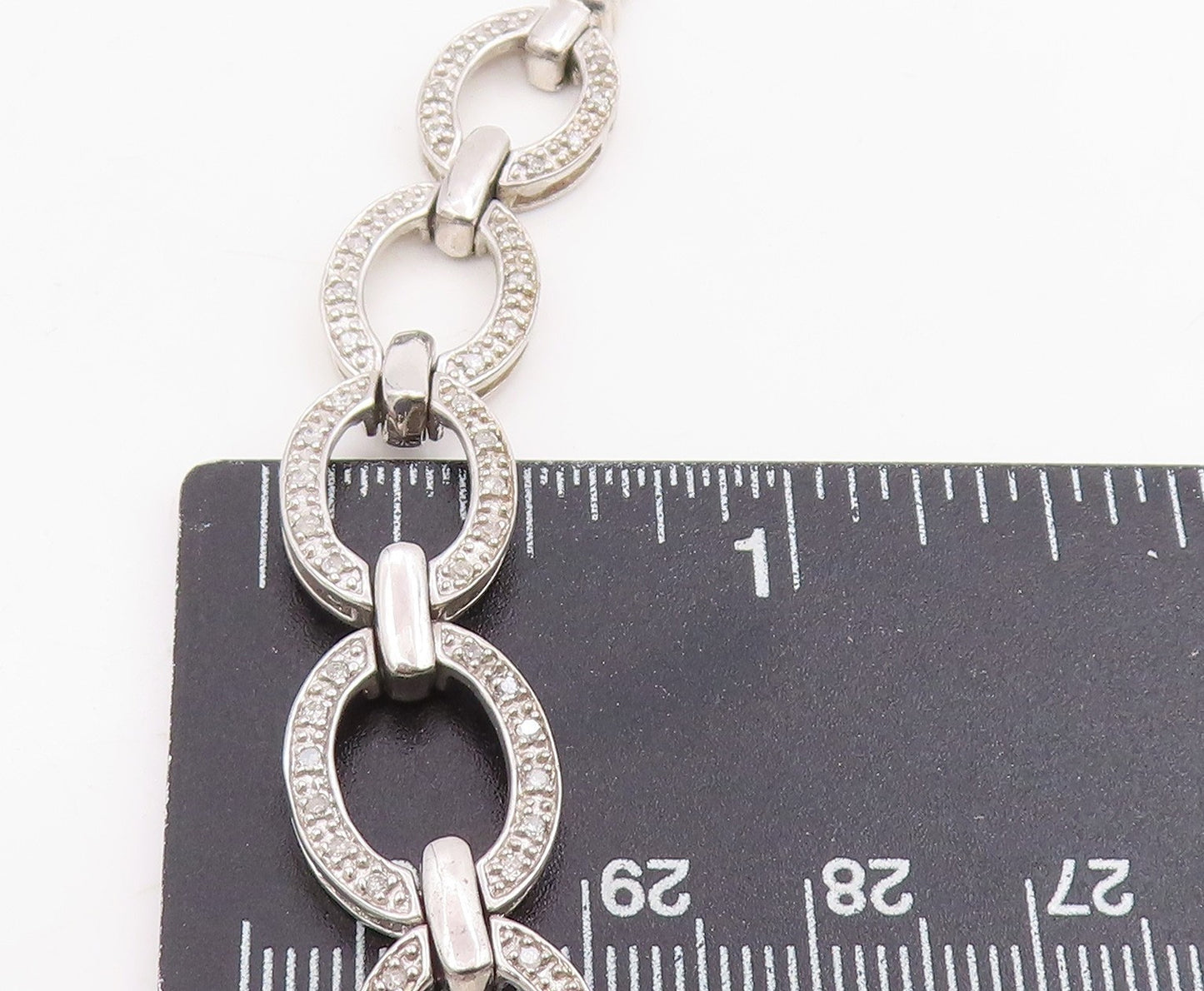 925 Sterling Silver Vintage Necklace Genuine Diamonds Elegant Oval Link  NE4755