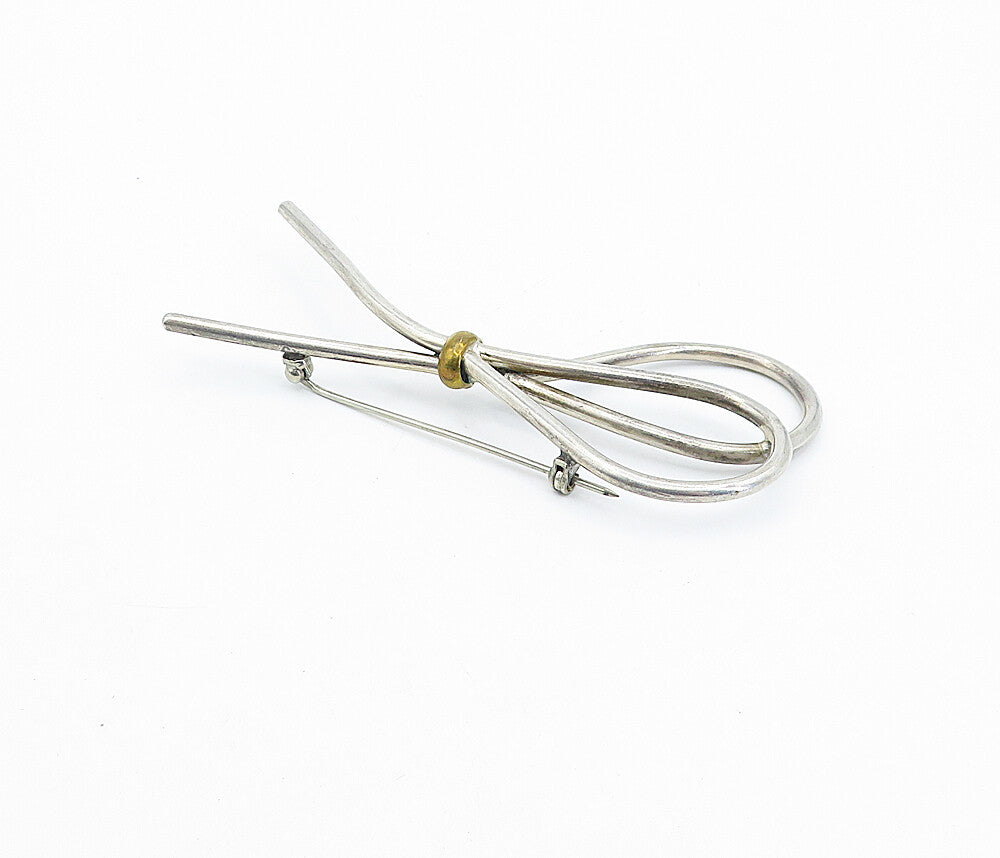 925 Sterling Silver  Vintage Two Tone Tied Loop Design Brooch Pin  BP1267