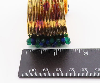925 Sterling Silver Vintage Bracelet Gold Plated Sapphire Emerald Topaz  BT11344