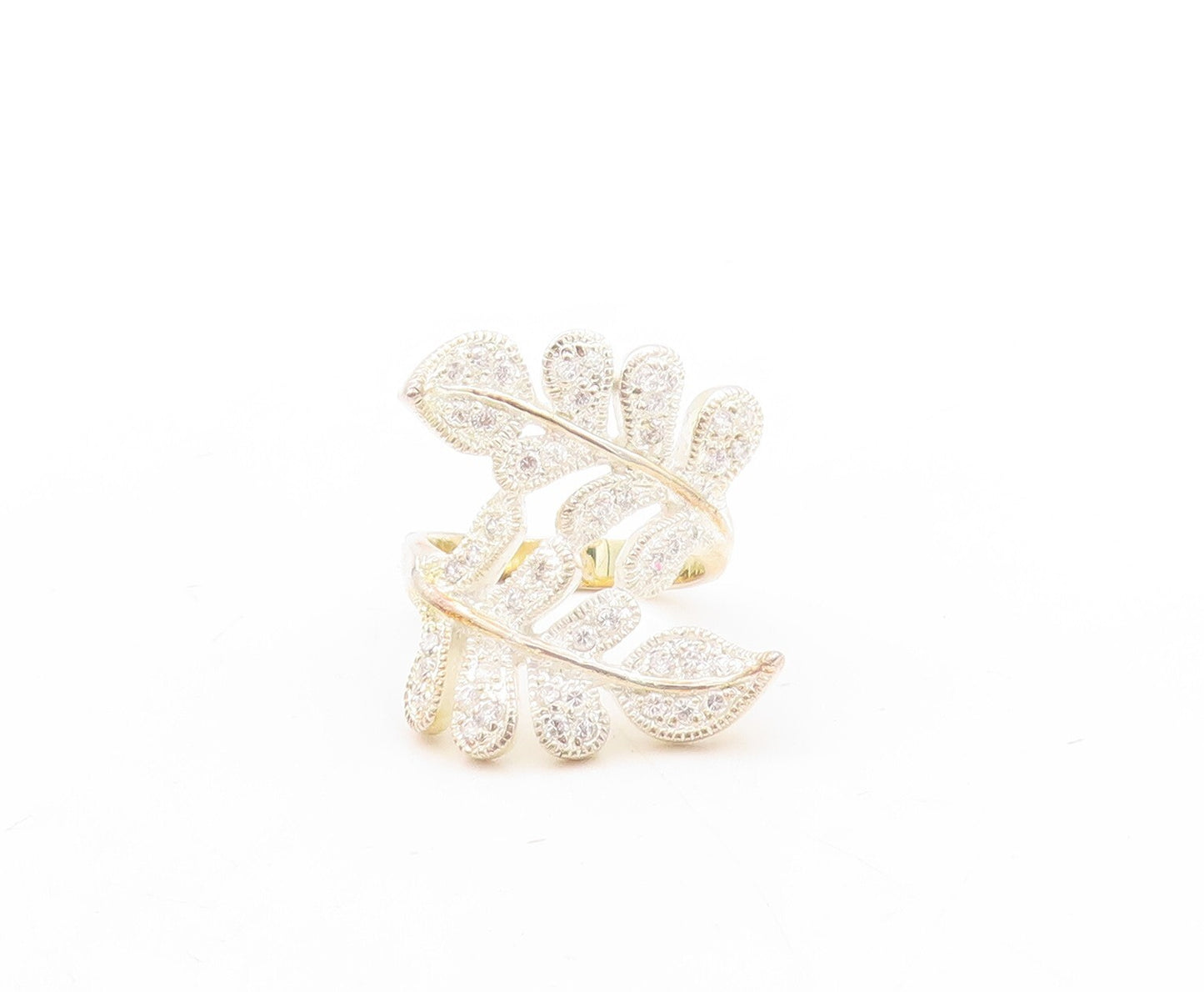 925 Sterling Silver Vintage Ring Modernist Floral Cut CZ Bypass  Sz 7.5  RG31131