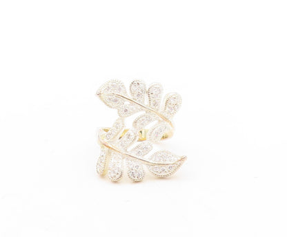925 Sterling Silver Vintage Ring Modernist Floral Cut CZ Bypass  Sz 7.5  RG31131